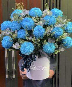 Hộp Hoa Cúc Mẫu Đơn Xanh Dương - GH014